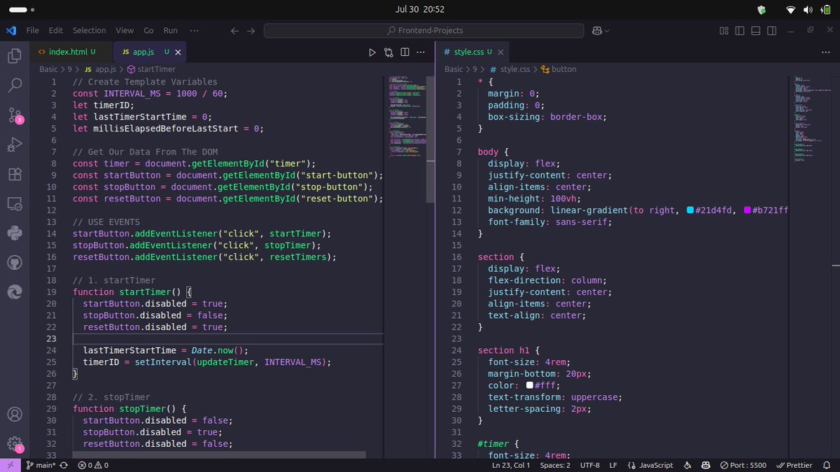 asish_mehata's tweet image. Day 105 of #111DaysOfLearningForChange –
@CodeforChange2
⏱️ Built a stopwatch app using HTML, CSS & JS!
⚡ Real-time Start, Stop & Reset with setInterval
🎨 Gradient styling + DOM practice
#AsishLearns #CodeForChange #Day105LearningForChange