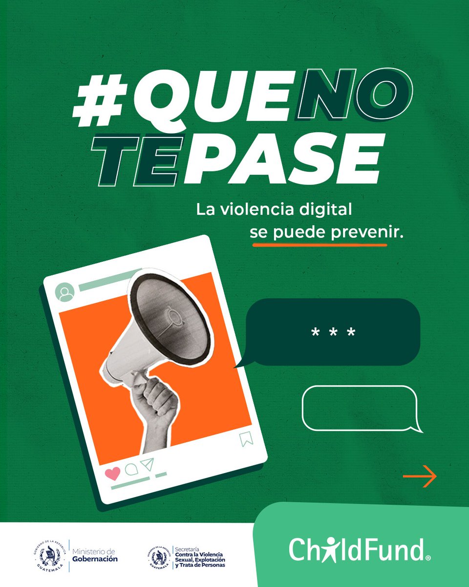 ChildFundGt's tweet photo. Spoiler: La violencia digital no es ficción, los monstruos del internet pueden estar en tu propia pantalla.
#quenotepase
Si algo te hace sentir incómodo, triste o confundido en internet tenés el derecho de frenarlo. @secretariasvet
@mingobguate https://t.co/Dves1ulymL