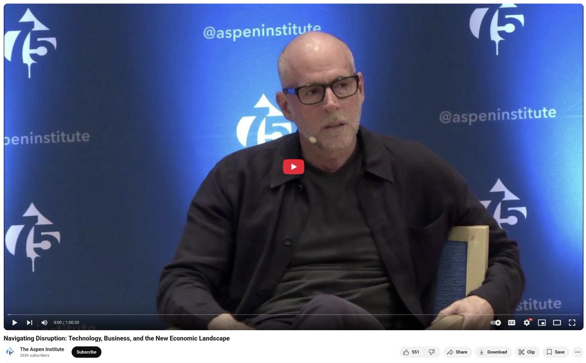 I really enjoyed this one-hour Q&amp;A Scott Galloway did recently, in which he critiqued/challenged the Democratic party, highlighted how young men are in trouble, etc. Navigating Disruption: youtube.com/live/JcYxNZOwO…
