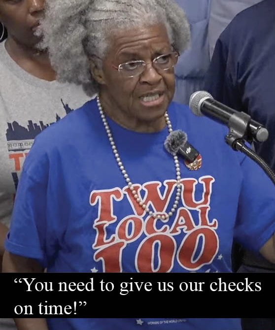 “My bills need to be paid. They could cut off my phone. My money doesn’t run like yours,” injured transit worker Emily Louise Allen tells the <a href="/MTA/">MTA</a>’s multi millionaire CEO Janno Lieber at Wednesday’s MTA Board Meeting.

The MTA’s gross indifference  has led to thousands of workers