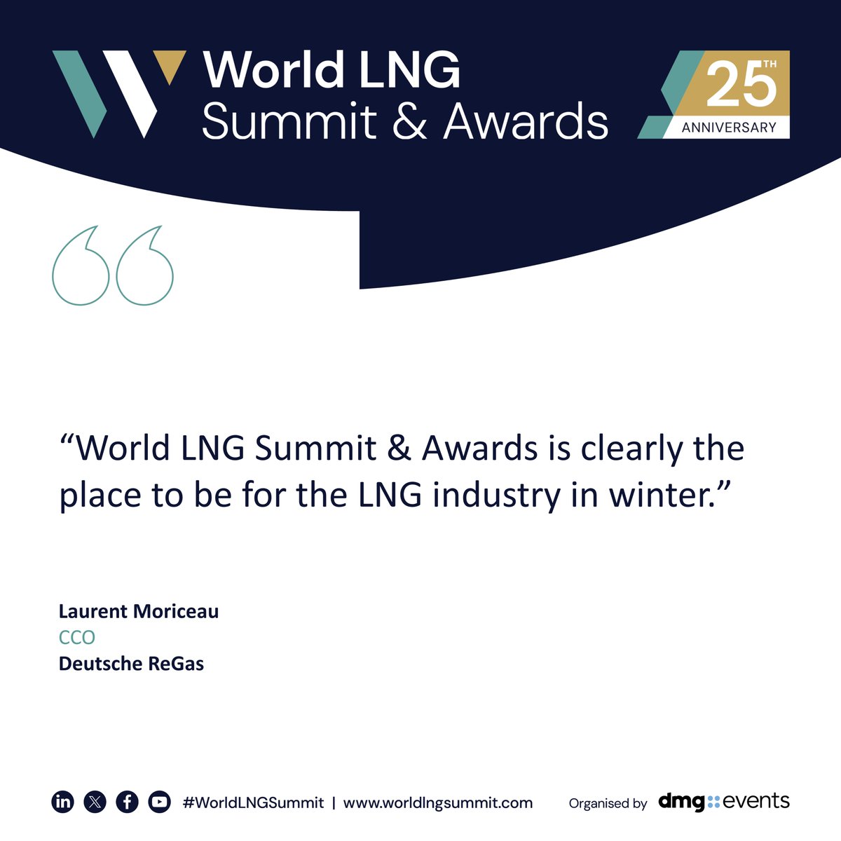 Celebrating its 25th anniversary this year, the #WorldLNGSummit &amp; Awards takes place on 2-5 December 2025 in Istanbul, Türkiye and is the meeting place for the most senior energy leaders from across the global value chain. 📣 Book a delegate pass today: bit.ly/3znhTmK.