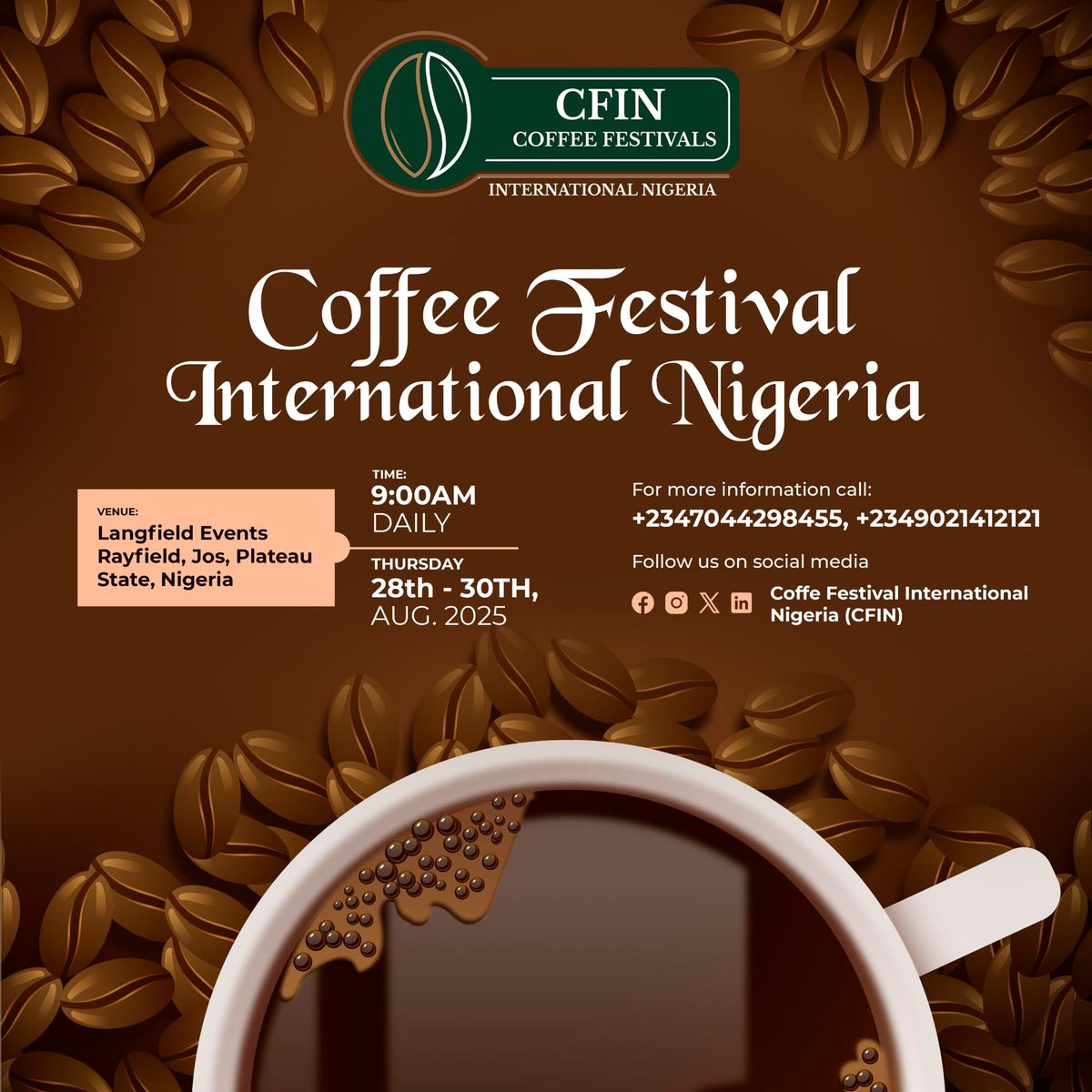 Earlier today, I received a delegation from Coffee Festival International Nigeria (CFIN) ahead of their upcoming event in Jos. As a coffee enthusiast, the visit was personally heartwarming—and even more so for what it signifies for Plateau State: global recognition, increased