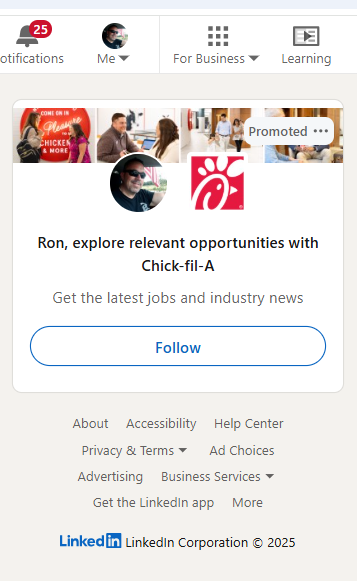 RonOglesby's tweet photo. Was posting something in @LinkedIn  and saw this on the right:

Does @LinkedIn 's AI know something I don't know?
Maybe I am on a PIP?
My mother always said I would wind up working fast food... https://t.co/mhtRm1V2lk
