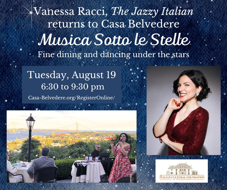 Casa Belvedere (@casa_belvedere) on Twitter photo #VanessaRacci performs <a href="/CasaBelvedere/">Gina Biancardi</a> in our next Musica Sotto Le Stelle concert & dinner on Tuesday, 8/19 at 6:30 pm. Register: bit.ly/3HasiXa
She brings fresh energy to Italian classics, fusing them with American jazz enhanced by our beautiful view.
#StatenIsland #NYC #VanessaRacci performs <a href="/CasaBelvedere/">Gina Biancardi</a> in our next Musica Sotto Le Stelle concert & dinner on Tuesday, 8/19 at 6:30 pm. Register: bit.ly/3HasiXa
She brings fresh energy to Italian classics, fusing them with American jazz enhanced by our beautiful view.
#StatenIsland #NYC