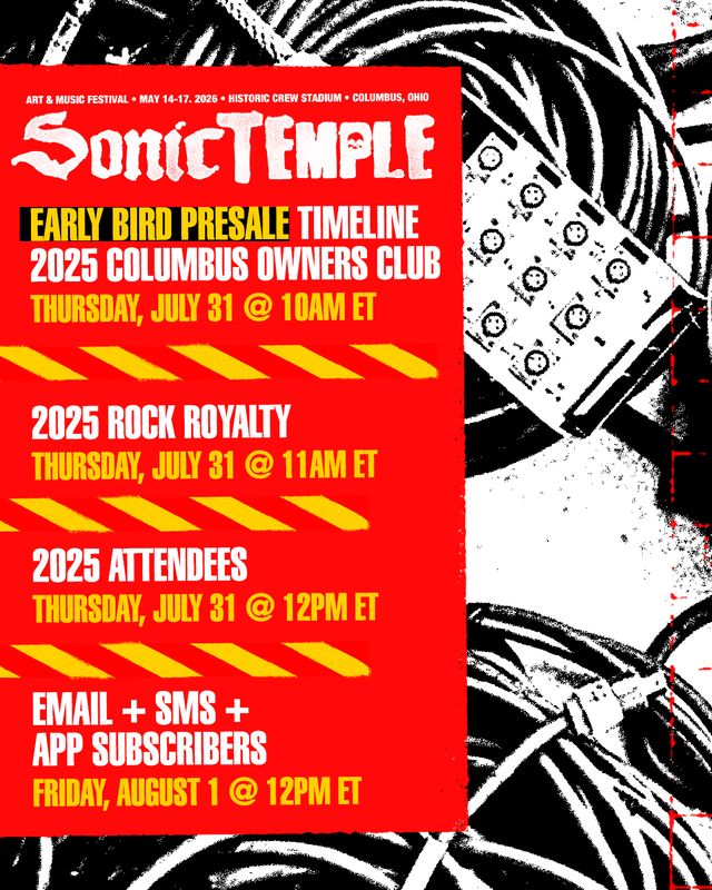 Prep for the Presale 🎟️

Sonic Temple is back for 2026 and your first chance to lock in passes starts this week! Make sure to check the dates and times. Public on-sale begins Monday 8/4 at 12PM ET.
