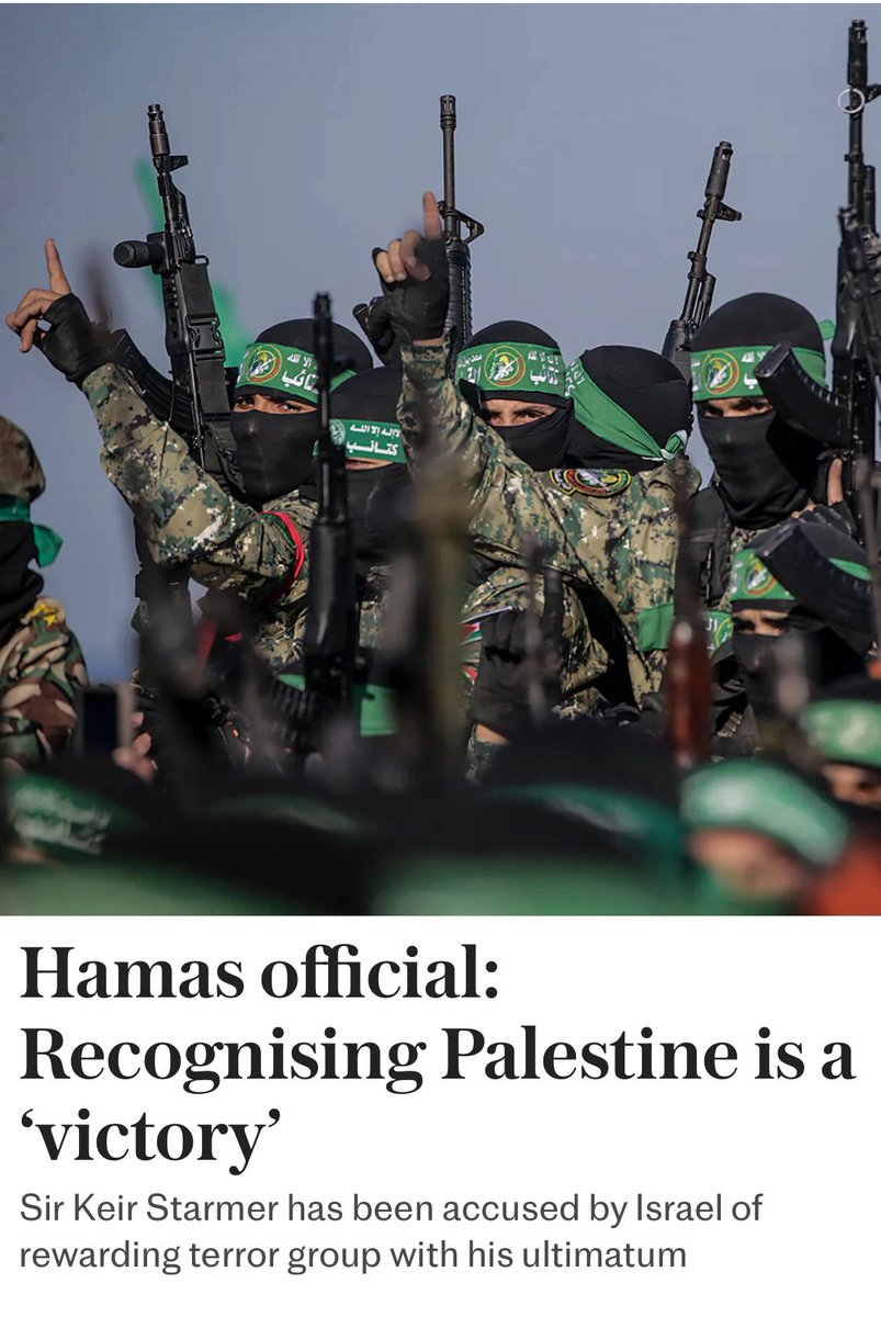 Israel: Recognising Palestine as a state after 7th October is handing Hamas a victory!

Starmer: No it isn’t!

Israel: Yes it is!

Starmer: No it isn’t!

Hamas: YES IT IS!