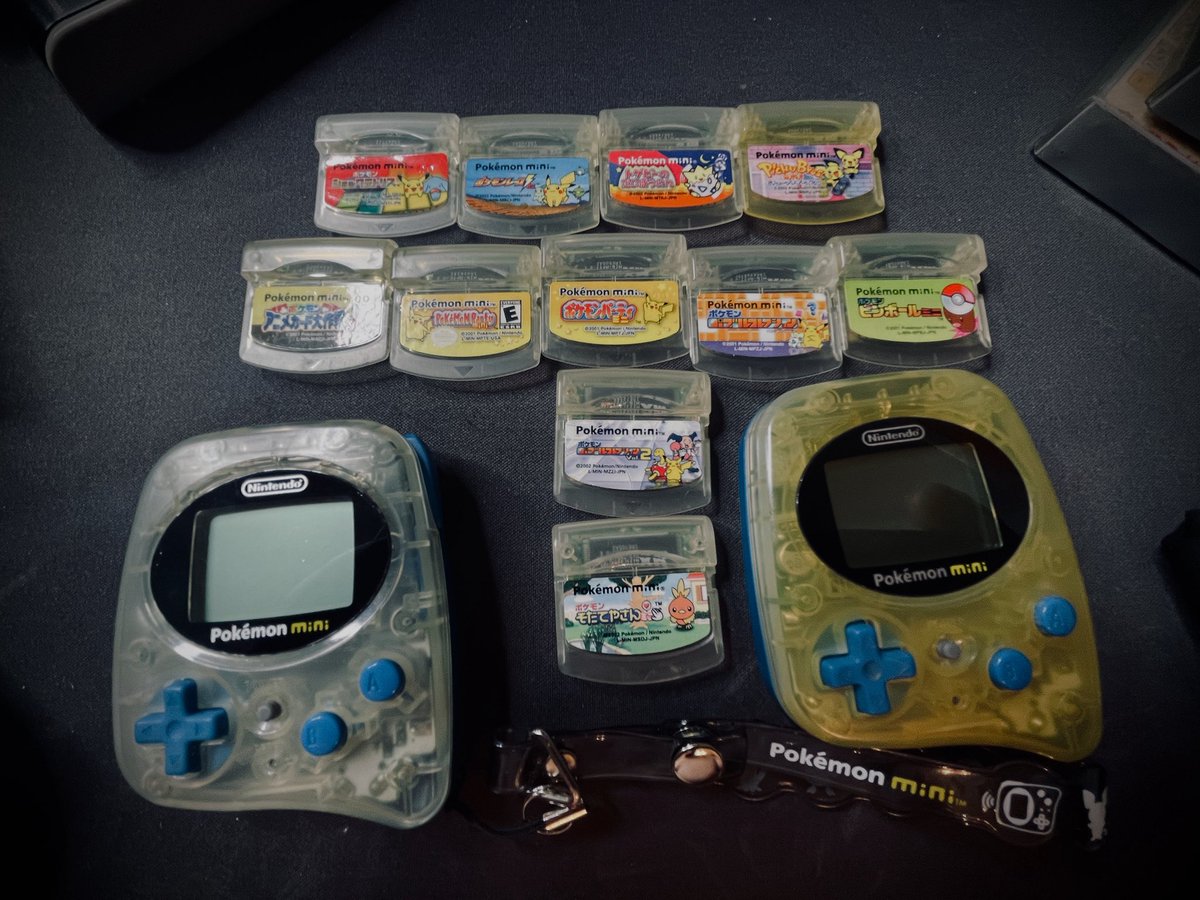 SmashCollector's tweet image. Today’s success. 2 Pokemon mini, all the Japan physical games and 1 North American game #pokemon #pokemonmini #nintendo #handheld #pichu #pikachu #collection