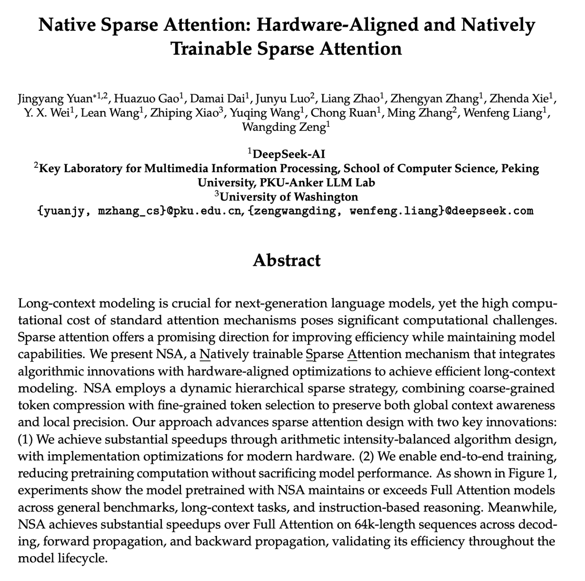 DeepSeek的Native Sparse Attention（NSA）荣获ACL 2025最佳论文