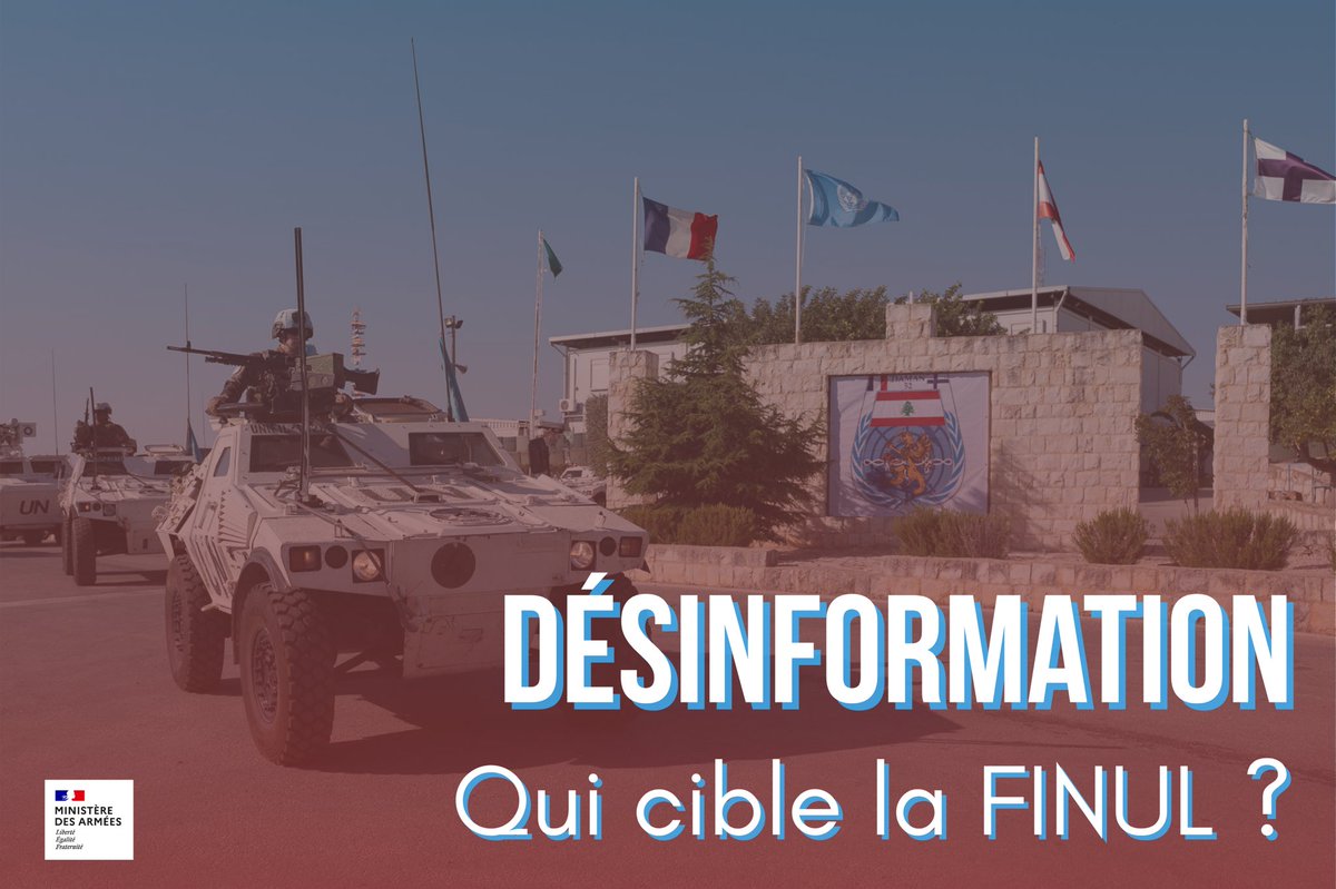 Armée française - Opérations militaires (@etatmajorfr) on Twitter photo 🚨 Qui cible <a href="/DAMAN_UNIFIL_FR/">Opération DAMAN, la France au sein de la FINUL</a> ? 🚨
Le mandat de la FINUL est renouvelé tous les ans en août par le Conseil de sécurité de l’<a href="/ONU_fr/">Nations Unies (ONU)</a>.
➡️ À l’approche de l’échéance, la FINUL devient depuis quelques années, la cible de campagnes de désinformation.
🔍 Ces campagnes visent à 🚨 Qui cible <a href="/DAMAN_UNIFIL_FR/">Opération DAMAN, la France au sein de la FINUL</a> ? 🚨
Le mandat de la FINUL est renouvelé tous les ans en août par le Conseil de sécurité de l’<a href="/ONU_fr/">Nations Unies (ONU)</a>.
➡️ À l’approche de l’échéance, la FINUL devient depuis quelques années, la cible de campagnes de désinformation.
🔍 Ces campagnes visent à