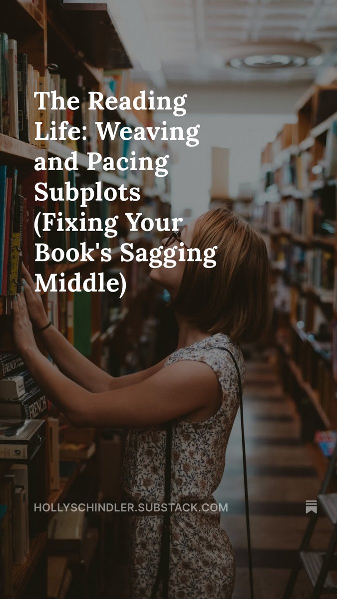 Holly Schindler (@holly_schindler) on Twitter photo Subplots absolutely help maintain deep reader immersion through a book's middle, but only if you weave and pace them appropriately. Even GOOD subplots can tank a middle if not well-paced!
hollyschindler.substack.com/p/the-reading-…
#writingtips #writingadvice #writingabook #narrativetransportation Subplots absolutely help maintain deep reader immersion through a book's middle, but only if you weave and pace them appropriately. Even GOOD subplots can tank a middle if not well-paced!
hollyschindler.substack.com/p/the-reading-…
#writingtips #writingadvice #writingabook #narrativetransportation