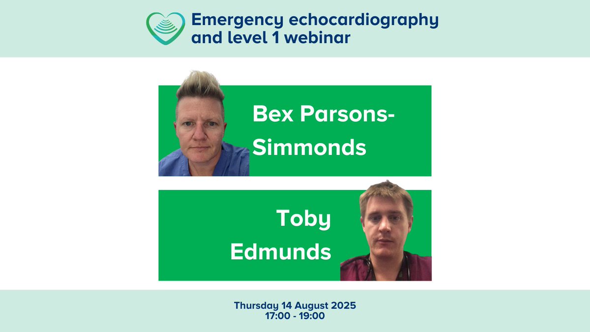 BSEcho (@bsecho) on Twitter photo 🧠 Meet the speakers for our upcoming webinar on #EmergencyEcho!
💚 Ms Bex Parsons-Simmonds, Lead Crit Care Echo Specialist <a href="/CV_UHB/">Cardiff and Vale University Health Board</a>
💚 <a href="/emccdoc/">Toby Edmunds</a>, Cons in Emergency Med, Crit Care and Pre-hospital EM <a href="/NWAngliaFT/">NWAngliaFT</a> and <a href="/EastAngliAirAmb/">East Anglian Air Ambulance</a>
Book your place now 👉 ow.ly/PETW50WxbqL 🧠 Meet the speakers for our upcoming webinar on #EmergencyEcho!
💚 Ms Bex Parsons-Simmonds, Lead Crit Care Echo Specialist <a href="/CV_UHB/">Cardiff and Vale University Health Board</a>
💚 <a href="/emccdoc/">Toby Edmunds</a>, Cons in Emergency Med, Crit Care and Pre-hospital EM <a href="/NWAngliaFT/">NWAngliaFT</a> and <a href="/EastAngliAirAmb/">East Anglian Air Ambulance</a>
Book your place now 👉 ow.ly/PETW50WxbqL