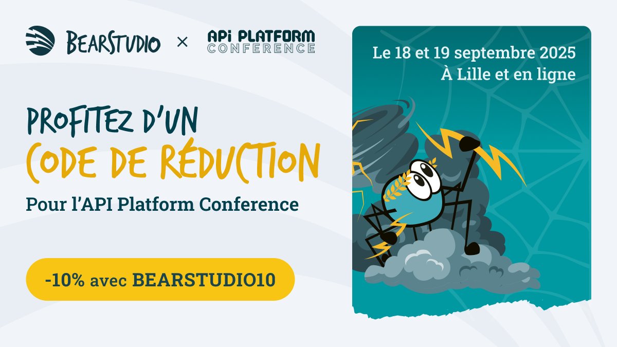 BearStudio (@_bearstudio) on Twitter photo <a href="/ApiPlatform/">API Platform</a> Conference est de retour en Septembre Ć Lille !
Vous comptez y aller ? Utilisez notre code BEARSTUDIO10 pour une petite rƩduc sur vos billets
š api-platform.com/fr/con/2025/tiā¦
On se retrouve Ć Lille !
#APIPlatform #DevCommunity #ConfTech #PHP #Lille #TechEvent <a href="/ApiPlatform/">API Platform</a> Conference est de retour en Septembre Ć Lille !
Vous comptez y aller ? Utilisez notre code BEARSTUDIO10 pour une petite rƩduc sur vos billets
š api-platform.com/fr/con/2025/tiā¦
On se retrouve Ć Lille !
#APIPlatform #DevCommunity #ConfTech #PHP #Lille #TechEvent