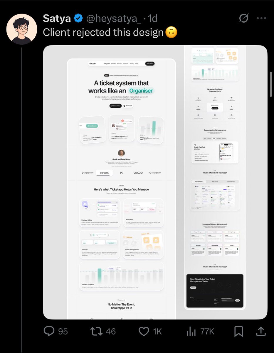 satyaa's tweet image. Now I understood why client rejected my design🥲