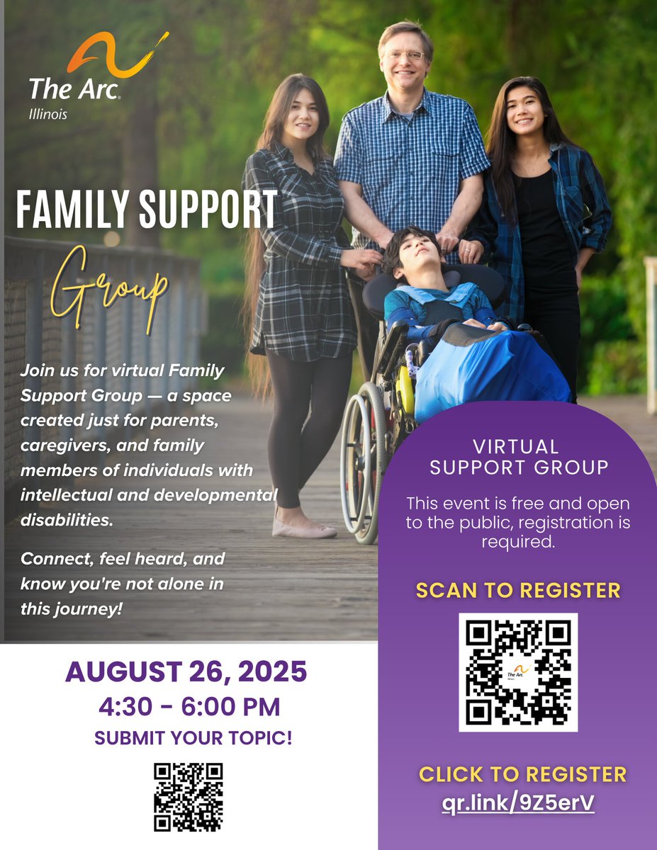 arcillinois's tweet image. Our Virtual Family Support Group is back - and now a full 90 minutes!
Register Here: qr.link/9Z5erV
Have something on your mind? Submit here: qr.link/Ps6kJn
#FamilySupport #VirtualSupportGroup #YouAreNotAlone #MentalHealthMatters #TheArcofIllinois