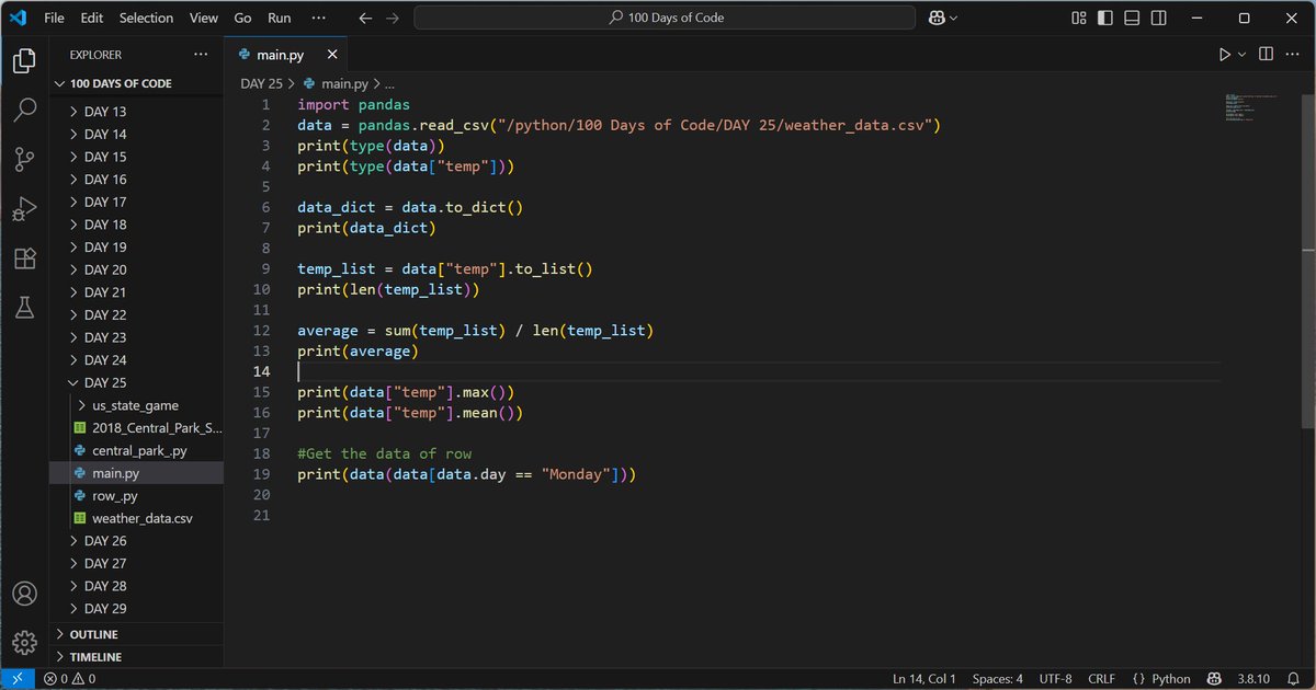 kunalkmrgoswami's tweet image. Day 25 of #100DaysOfCode
Analyzed real- world data and visualised insights using pandas .
The first taste of data science with #Python was great 😃!
#PythonDataScience