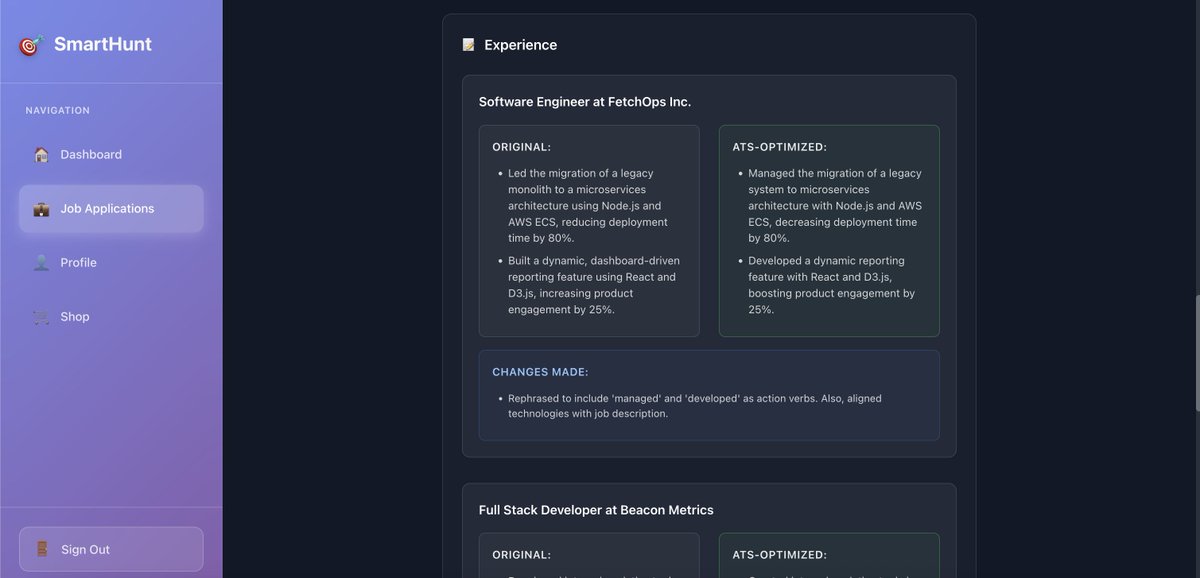 buildwithethan's tweet image. AI RESUME HACK!

Just updated the AI Resume Optimizer to break down each section on your resume and tailor it to the specific keywords according to the job description.

#AI #ResumeTips #JobSearch #TechTools #buildinpublic