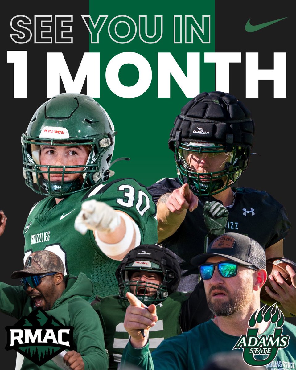 Officially ONE month from kickoff!! See you in Silver City, NM at 6pm!
#WeUsOur #GoGrizz

<a href="/ASUGrizzlies/">Adams State Grizzlies</a> 

asugrizzlies.com/sports/footbal…