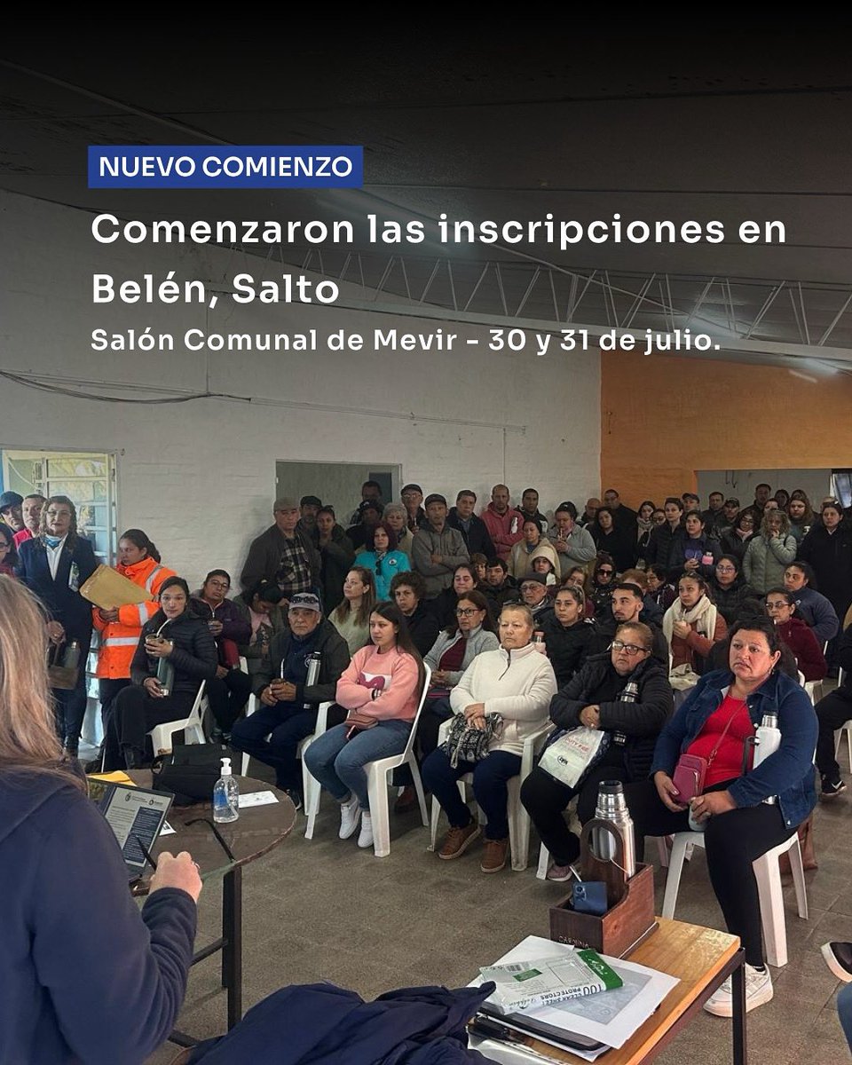 📍 𝗕𝗲𝗹𝗲́𝗻, 𝗦𝗮𝗹𝘁𝗼

✍️ Hoy comenzaron las inscripciones para los interesados en vivienda con terreno propio. 

📆 Las inscripciones continúan mañana, 31 de julio a las 𝟵:𝟬𝟬 𝗛𝘀 en el 𝗦𝗮𝗹𝗼́𝗻 𝗖𝗼𝗺𝘂𝗻𝗮𝗹

Conoce más en: mail.mevir.org.uy/info-programas…