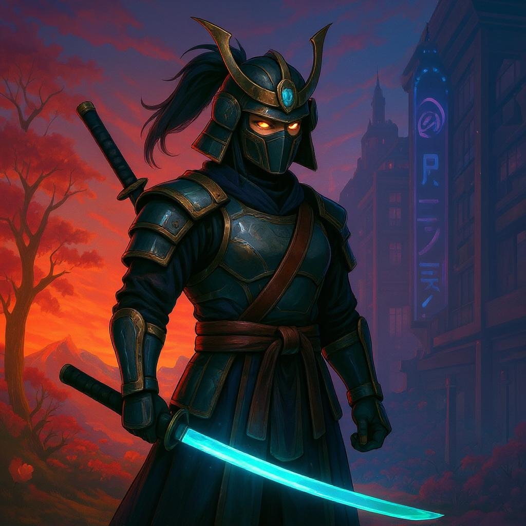 The Last Ember: A Samuzi Tale

In a world where the last remnants of honor and ancient energy had been buried beneath neon cities and crumbling traditions, there stood one figure—Samuzi, the final Ember Samurai.
