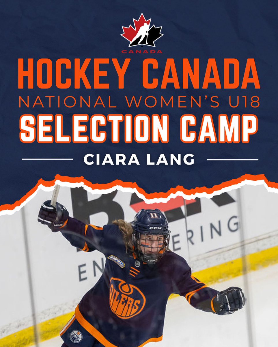 Edmonton U18 AAA Junior Oilers White (@jroilerswhite) on Twitter photo Big congrats to Ciara Lang on being 1 of just 46 players invited to <a href="/HockeyCanada/">Hockey Canada</a>’s U18 National Team Selection Camp! 🇨🇦
She’ll compete for a spot to face the U.S. in Lake Placid.
Let’s go, Ciara!
#JuniorOilers | #OilerPride
#TeamCanada | #U18SelectionCamp | #HockeyCanada Big congrats to Ciara Lang on being 1 of just 46 players invited to <a href="/HockeyCanada/">Hockey Canada</a>’s U18 National Team Selection Camp! 🇨🇦
She’ll compete for a spot to face the U.S. in Lake Placid.
Let’s go, Ciara!
#JuniorOilers | #OilerPride
#TeamCanada | #U18SelectionCamp | #HockeyCanada