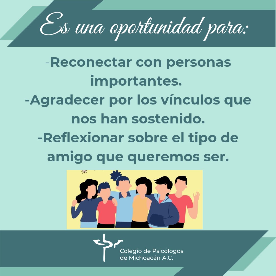 El #DíaInternacionalDeLaAmistad tiene un significado profundo ya que las amistades saludabkes tienen un impacto directo y positivo en el bienestar emocional y psicológico. Cuidar nuestras amistades es uma forma de cuidar nuestra #SaludMental 

#ColegioDePsicólogosDeMichoacán #CPM