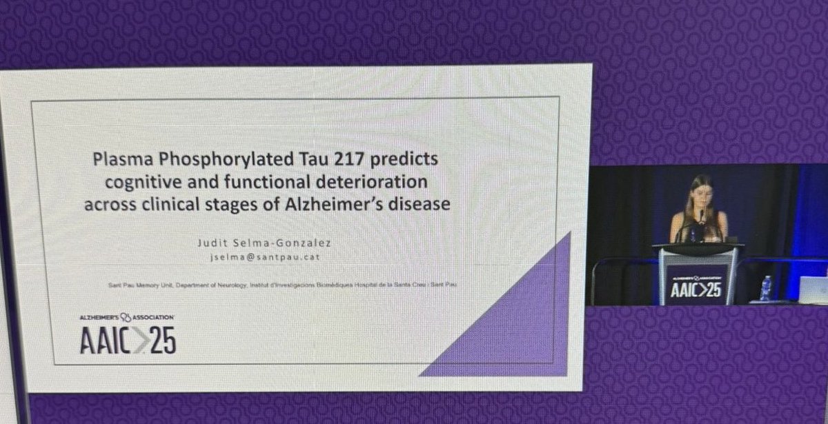 juditsel's tweet photo. 🧠 Honored to give my first oral presentation at #AAIC2025 by @alzassociation!
I shared our work: "Plasma p-Tau217 predicts cognitive &amp; functional decline in Alzheimer’s Disease.”
Grateful to my team! #Biomarkers #AlzheimersResearch @IRSantPau @HospitalSantPau @SantPauMemory https://t.co/fsQ4l4RTPQ
