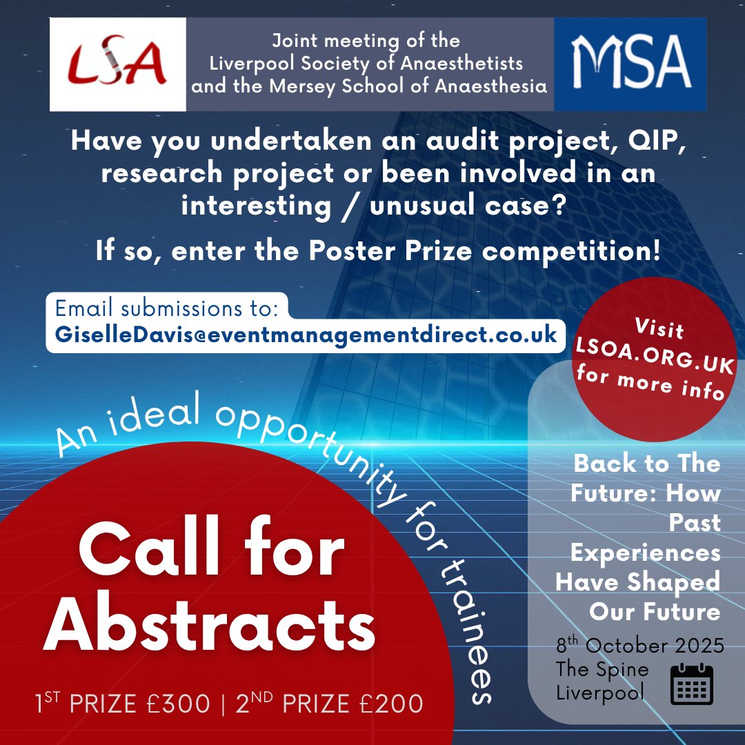 📣 CALL FOR ABSTRACTS 📣

Have you undertaken an audit project, QIP, research project or been involved in an interesting / unusual case? If so, enter our Poster Prize competition for chance of winning a cash prize and the opportunity to present your work at our next meeting