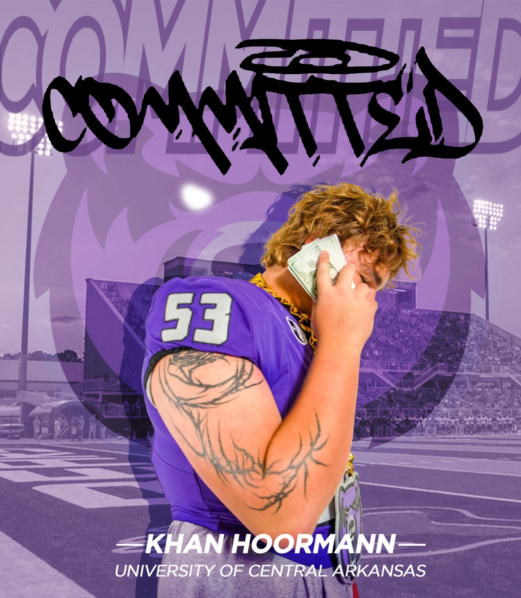 Khan Hoormann - #53 (@khanbh071) on Twitter photo I am excited and proud to announce my decision to commit to The University of Central Arkansas, to continue my football journey and start my college career!
Thank you <a href="/NathanBrownUCA/">Nathan Brown</a> and <a href="/CoachGBoykin/">Gunnar Boykin - UCA</a> for the opportunity to join your team. I will do my best to make you proud. I am excited and proud to announce my decision to commit to The University of Central Arkansas, to continue my football journey and start my college career!
Thank you <a href="/NathanBrownUCA/">Nathan Brown</a> and <a href="/CoachGBoykin/">Gunnar Boykin - UCA</a> for the opportunity to join your team. I will do my best to make you proud.