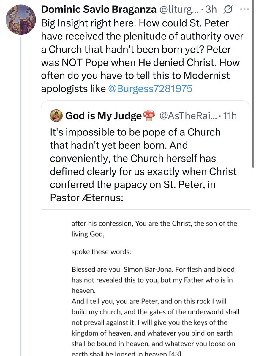 Apparently I’m a Modernist because I don’t believe Holy Mother Church and Her Papacy disappeared at Vatican II.

From the Catechism of Pope Pius X.

Q. Who is a true Christian?

A. A true Christian is he who is baptised, who believes and professes the Christian Doctrine, and