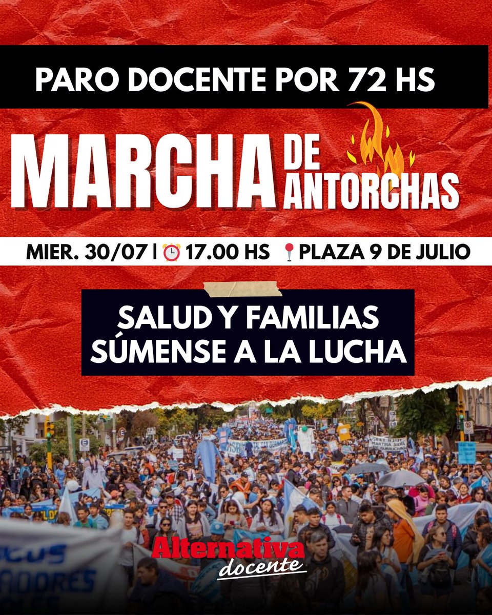 Marcha de antorchas docente! 🔥

📢Los docentes autoconvocados continuamos el paro con otras 72hs contra el ajuste de Sáenz y la burocracia sindical.

Sumate a la lucha en defensa de la docencia y la educación pública. ✊🏼