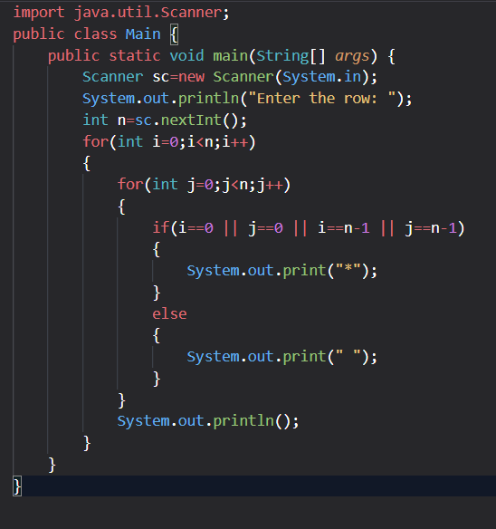 LearnWithAnkit's tweet image. #100DaysOfCode #CodingJourney #dream #letsconnect          
 Control Flow Question:-

Write a program to print a hollow square star(*) pattern series of N rows.
Input :
n=5
Output :
*****
*     *
*     *
*     *
*****
