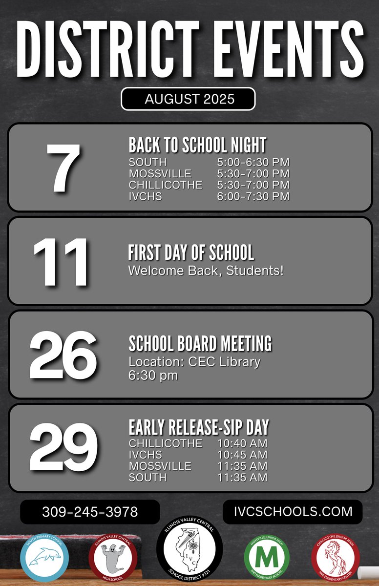 We are only 10 days away from the first day of school!☀😄

📆Join us on August 7th for Back to School Night at all District 321 schools--meet the teachers, tour the halls, and get excited for a new year of learning!

ivcschools.com
