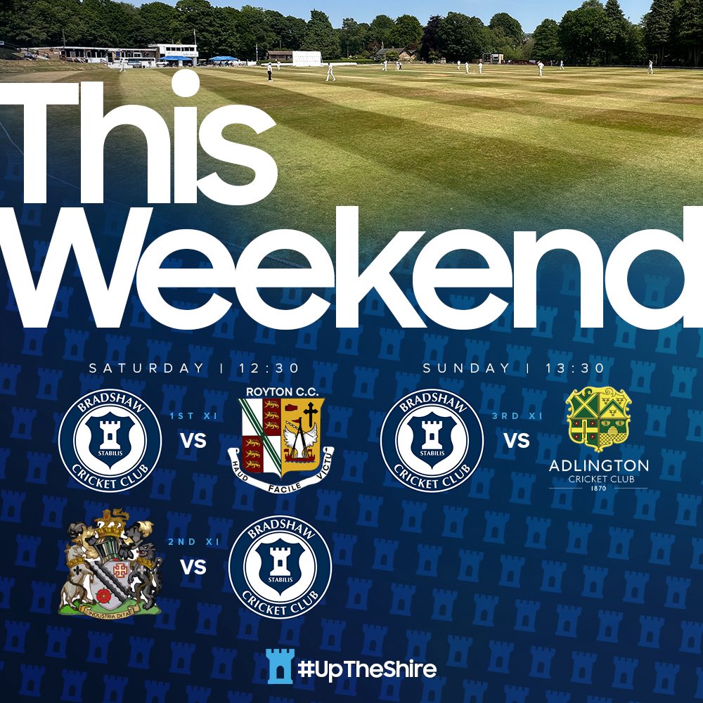 Bradshaw CC (@bradshawcricket) on Twitter photo ๐๐ฅ ๐๐๐ญ๐ฉ๐โฆ
All 3 teams in action this weekendโฆ
Starts on Saturday where the 1sts host <a href="/RoytonCc/">Royton Cricket Club</a> down at the Rigbys whilst the 2nds travel to <a href="/RadcliffeCC/">Radcliffe CC</a>!
Both games starting at 12:30pm.
Sunday the 3rds have a dress rehearsal for their Final next week as they take on ๐๐ฅ ๐๐๐ญ๐ฉ๐โฆ
All 3 teams in action this weekendโฆ
Starts on Saturday where the 1sts host <a href="/RoytonCc/">Royton Cricket Club</a> down at the Rigbys whilst the 2nds travel to <a href="/RadcliffeCC/">Radcliffe CC</a>!
Both games starting at 12:30pm.
Sunday the 3rds have a dress rehearsal for their Final next week as they take on