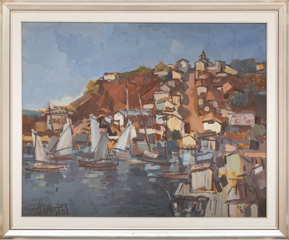 🎨  |  Pinacoteca del Parlamento - "Puerto Bahiano" - Hugo Nantes - Óleo sobre fibra, 70 x 80 cm.  

👉 En el marco de los 100 años del Palacio Legislativo (1925-2025) la División Conservación Artística de la Comisión Administrativa del Palacio Legislativo seleccionó 25 obras de