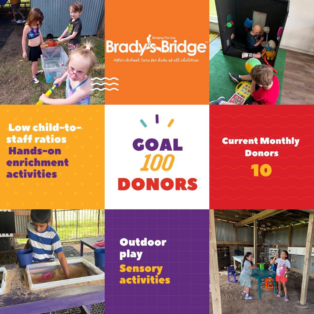 We’re stuck at 10… and need your help to keep going.

💛 Our goal: 100 monthly donors
🛑 Our current count: 10
🚀 Will YOU be #11?

Your monthly gift fuels inclusive care for kids with special needs.

🔗 Join today: bradysbridge.org/gift
#EveryDollarCounts #EveryMonthMatters