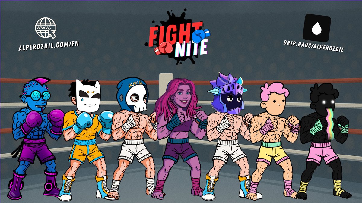GM/GA/GN

did you know that 

FIGHT NITE is my idle/casual NFT Boxing Game
and NFT Collection in Trading Cards format
where you can buy items on <a href="/drip_haus/">DRiP 💧</a> 💧

developed by me &amp; <a href="/grok/">Grok</a> 
all ingame &amp; collectibles item art is handdrawn
many legendary collab items (with other drip