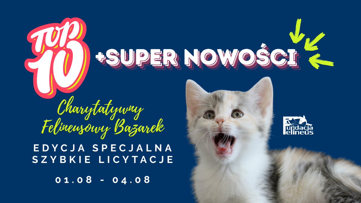 Już w piątek, piąteczek, piątunio startujemy z edycją specjalną naszego Charytatywnego Felineusowego Bazarku. Wspomniana edycja jest wyjątkowa, ponieważ łączymy ulubione i najchętniej licytowane przez Was fanty (TOP 10) z Nowościami, które, mamy nadzieję, skradną serca tak samo,