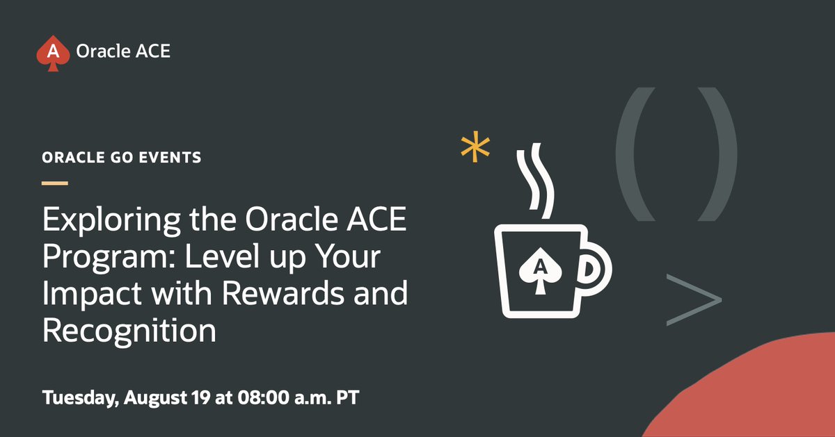 Level up your Oracle journey! 🚀 Join the Oracle Go webinar on August 19: "Exploring the Oracle ACE Program—Level up Your Impact with Rewards and Recognition." Hear from Oracle ACEs Heli Helskyaho &amp; Tim Hall, along with Community Manager Oana Bonu, as they share insights,