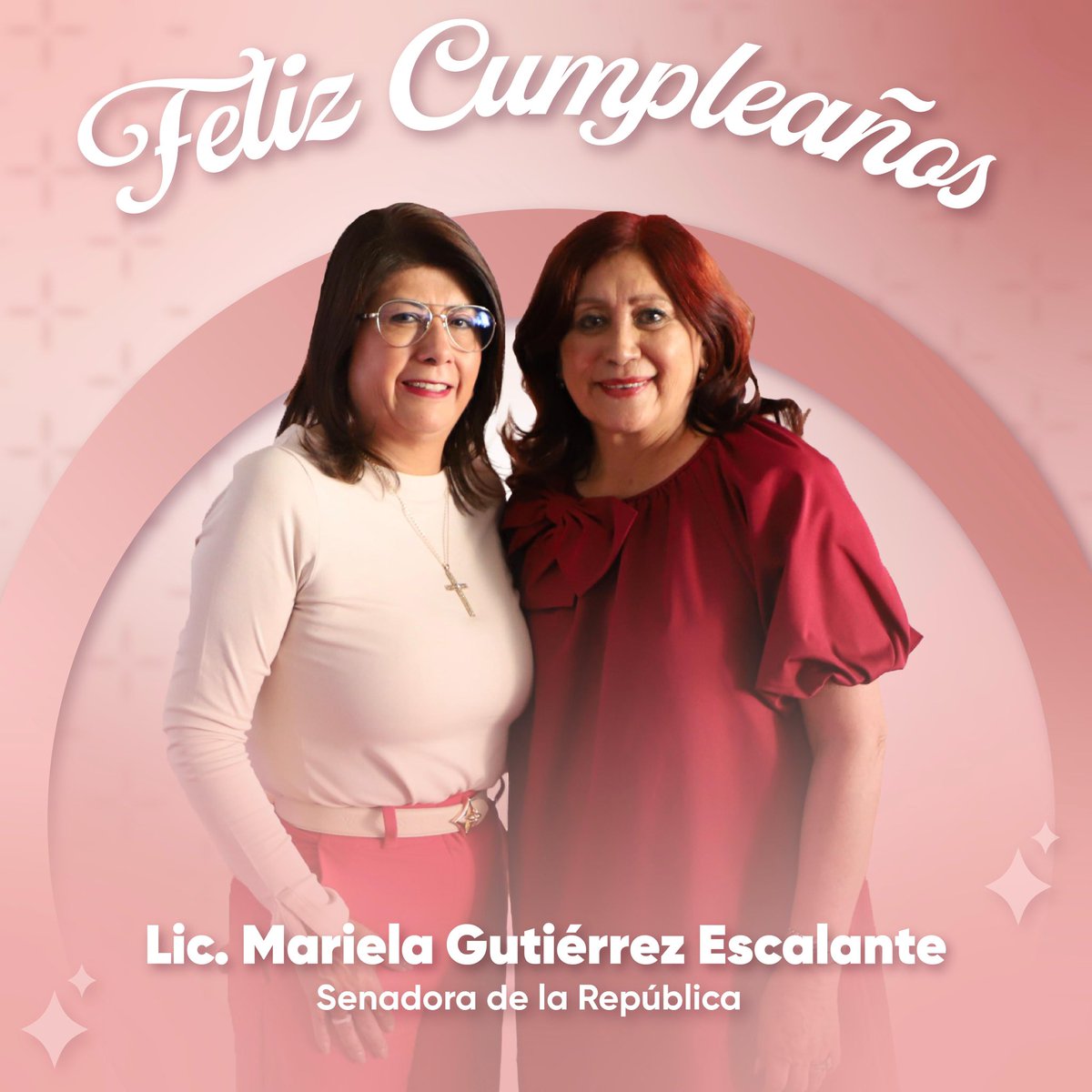 Con cariño y admiración, felicito a mi gran amiga, la senadora <a href="/MarielaGtzEsc/">Mariela Gutiérrez</a>, en este día especial. Celebramos tu vida, fuerza, carácter y compromiso con el bienestar de nuestra gente. Te deseo un cumpleaños lleno de alegría, salud, amor y muchos éxitos. ¡Felicidades, senadora!