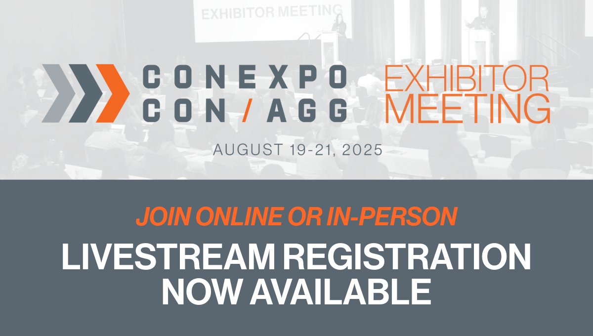 Association of Equipment Manufacturers (AEM) (@aemadvisor) on Twitter photo Can’t make it to Chicago? No problem!
The <a href="/conexpoconagg/">CONEXPO-CON/AGG</a> Exhibitor Meeting is also available via Livestream, offering remote access to the main sessions on August 20 and 21—including two keynotes and the fan-favorite customer panel.
Whether you join in person or online, the Can’t make it to Chicago? No problem!
The <a href="/conexpoconagg/">CONEXPO-CON/AGG</a> Exhibitor Meeting is also available via Livestream, offering remote access to the main sessions on August 20 and 21—including two keynotes and the fan-favorite customer panel.
Whether you join in person or online, the