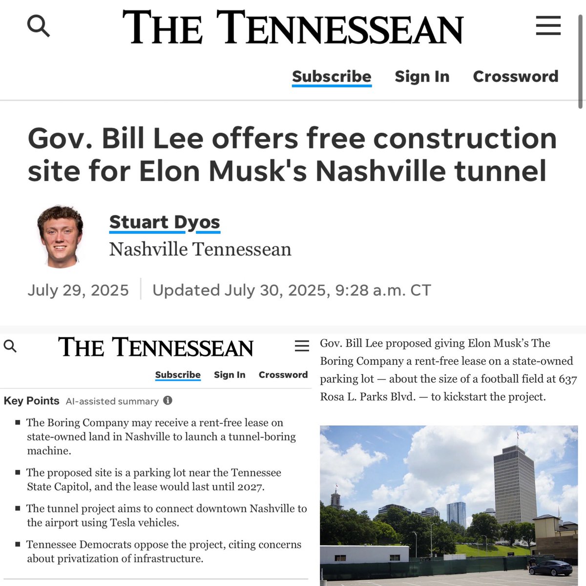 The Tennessee Holler (@thetnholler) on Twitter photo That “no cost to taxpayers” <a href="/GovBillLee/">Gov. Bill Lee</a> line didn’t last one single day.
Why does the richest man in the world need free rent?
#LeesTeslasOnlyTunnel
tennessean.com/story/money/20… That “no cost to taxpayers” <a href="/GovBillLee/">Gov. Bill Lee</a> line didn’t last one single day.
Why does the richest man in the world need free rent?
#LeesTeslasOnlyTunnel
tennessean.com/story/money/20…