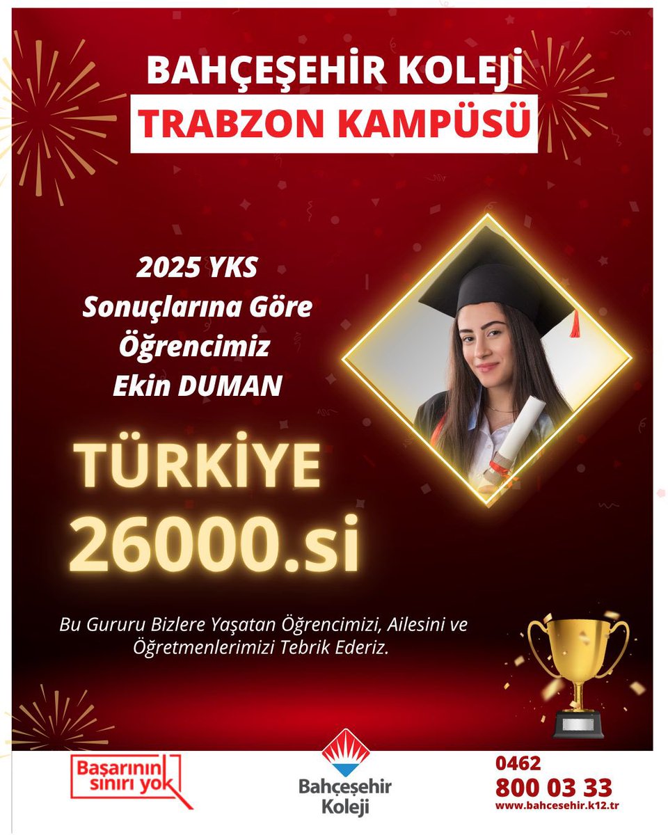 YKS’de Rekor Başarı🏆💫

2025 YKS sonuçlarına göre öğrencimiz Ekin Duman Türkiye 26000.si oldu.👏🏻👏🏻👏🏻👏🏻

Bu gurur bizlere yaşatan öğrencimizi, ailesini ve öğretmenlerimizi tebrik ederiz.

#BahcesehirKoleji