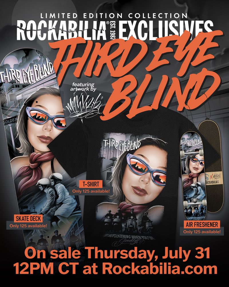 rockabilia's tweet image. We’re going all the way back to 1997 for tomorrow’s exclusive merch drop – paying homage to one of THE alternative songs that defined the whole 90’s: “Semi-Charmed Life” by @ThirdEyeBlind!
🌉
#Maxx242 #SemiCharmedLife #ThirdEyeBlind