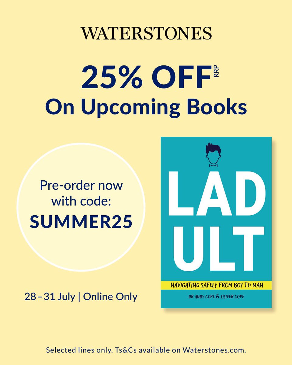 25% off when you pre-order Ladult: Navigating Safely from Boy to Man by <a href="/beingbrilliant/">Dr Andy Cope</a> from <a href="/Waterstones/">Waterstones</a> - offer ends tomorrow! #teenagers waterstones.com/book/ladult/an…