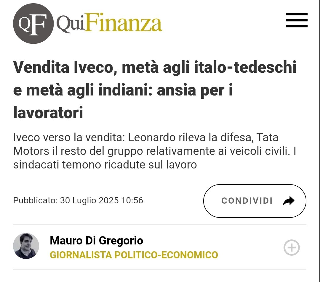 Dopo aver percepito direttamente e indirettamente centinaia di miliardi di aiuti di Stato, agli Agnelli è stato concesso di distruggere l'industria automobilistica italiana. Adesso danno il colpo di grazia anche a quella dei veicoli pesanti vendendola agli indiani di Tata. La