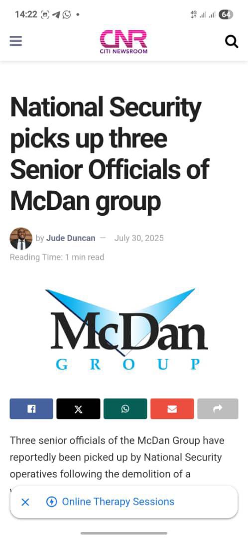 Three senior officials of the McDan Group have reportedly been picked up by National Security operatives following the demolition of a warehouse under construction along the Spintex Road in Accra.