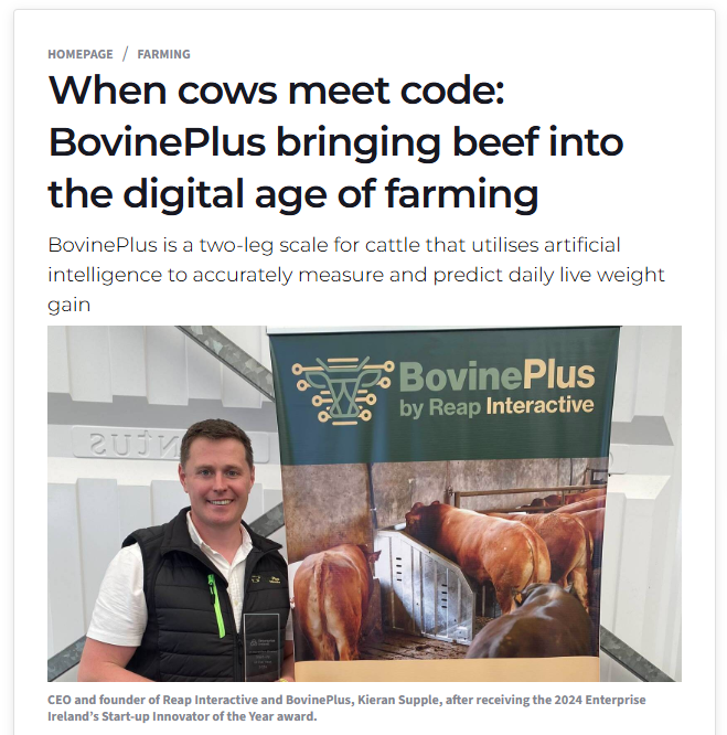 Big thanks to the Examiner team for the spotlight on our journey — and the exciting new tools we’re bringing soon for both calves and finishing animals!
📷 Read more: irishexaminer.com/farming/arid-4…
#BovinePlus #IrishFarming #AgriTech #DLWG #SmartFarming #ReapInteractive