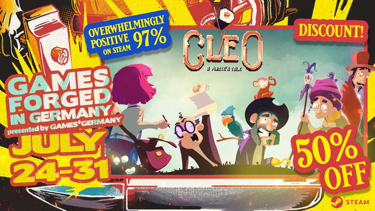 ⚓️Only 1 Day left to grab "Cleo – a pirate's tale" at a 50% discount!🏴‍☠️
🦜It’s part of the "Games Forged In Germany" event on Steam! Set sail on a nostalgic pixel adventure! 🗺️
store.steampowered.com/app/1361230/Cl…
#IndieGame #SteamDeals #PointAndClick #PixelArt #CleoAPiratesTale