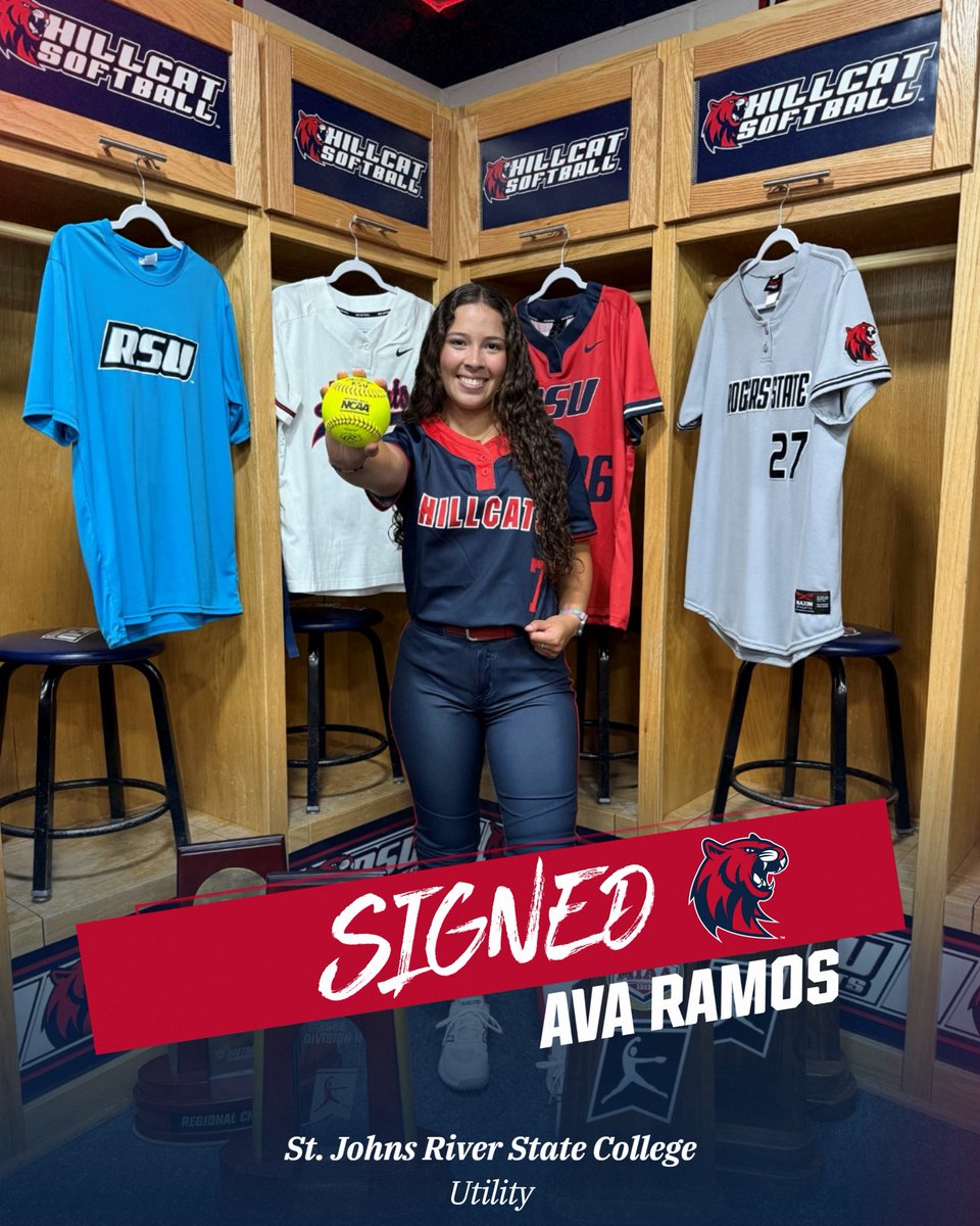 rsusoftball's tweet photo. Joining our summer signing class all the way from the Sunshine State is Ava Ramos. Ava is a utility player from D2 NJCAA National Champion St. John’s River College! Help us welcome her to the Hill! 
#HillcatSoftball #ALLIn #SigningClass https://t.co/xR3jhQWLXB
