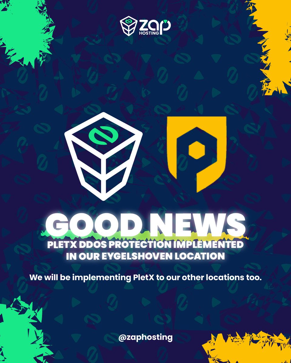 ⚡ ZAP-Hosting x PletX ⚡

We’re excited to announce that PletX DDoS protection is now fully implemented at our Eygelshoven location!

PletX brings enterprise-grade mitigation, intelligent attack detection, and real-time filtering, giving your servers next-level security and